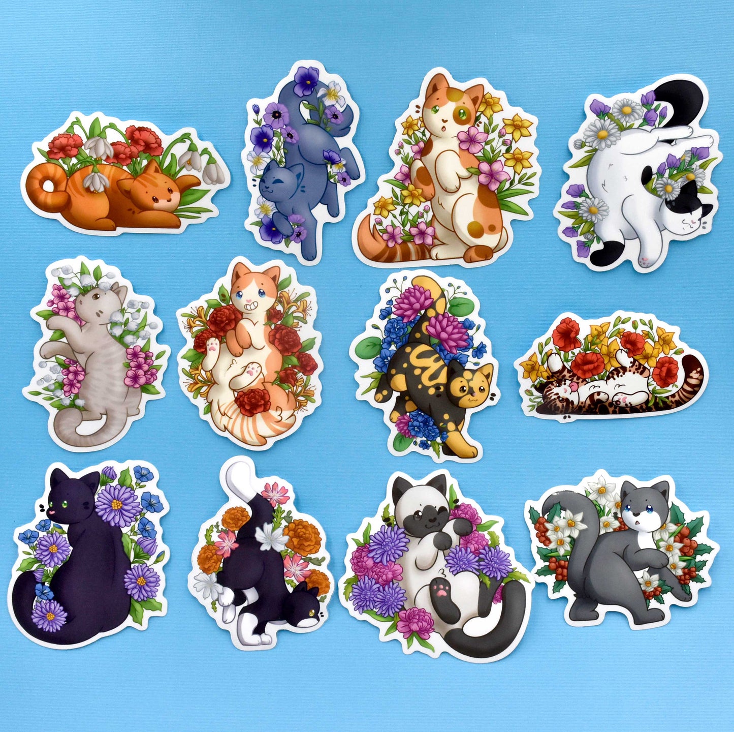 Birthday Month Cat and Flower Stickers