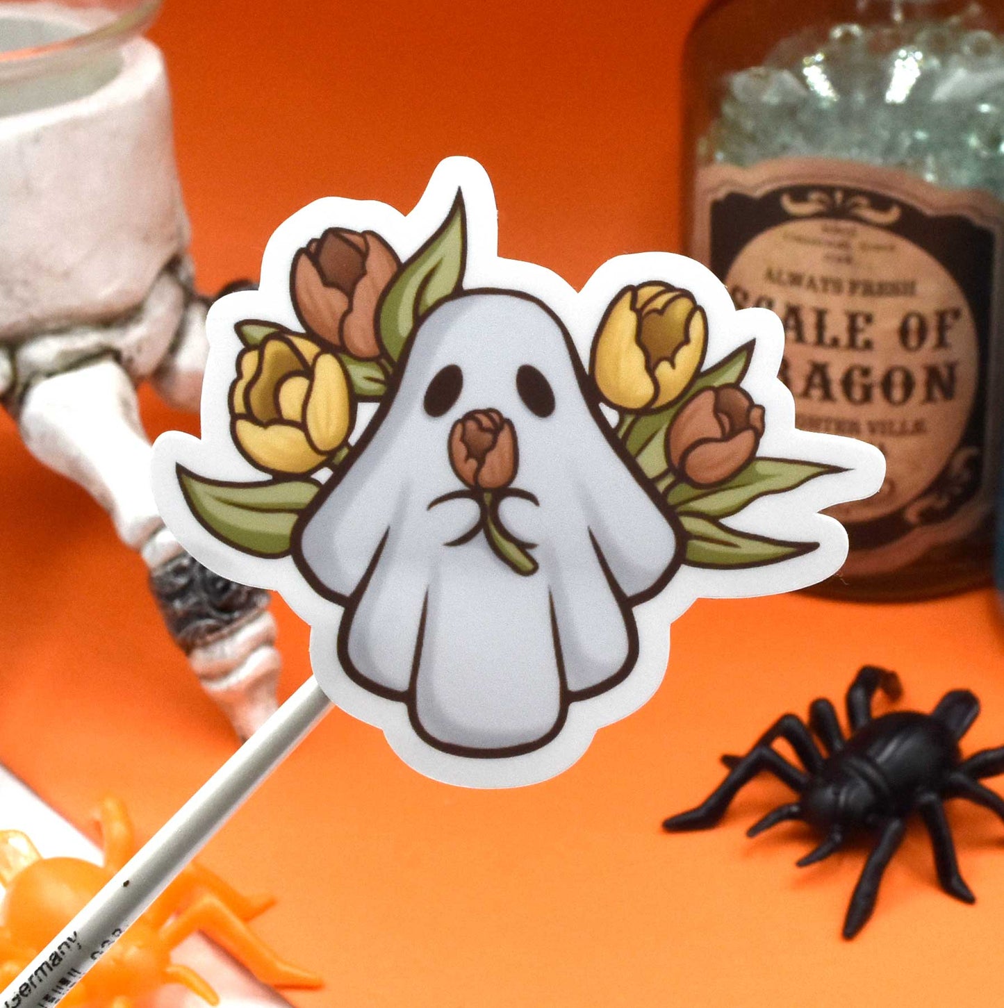 Halloween Ghost & flowers Sticker
