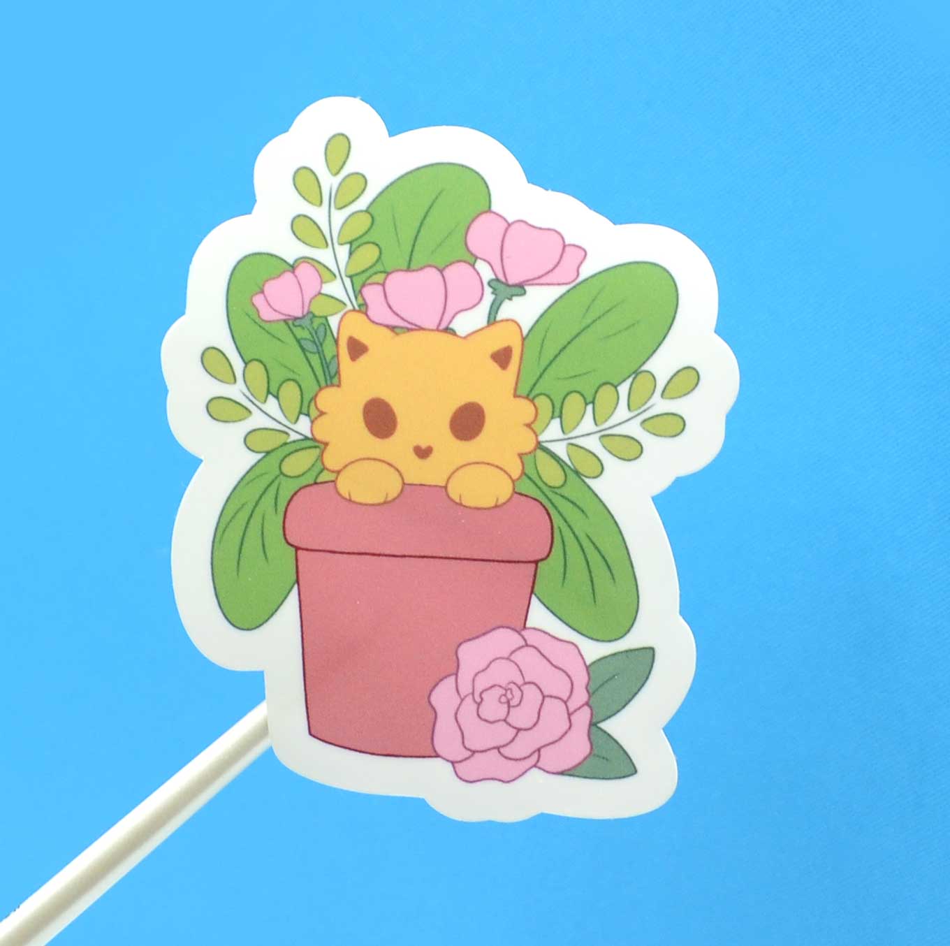 Orange Cat in Flower Pot Sticker