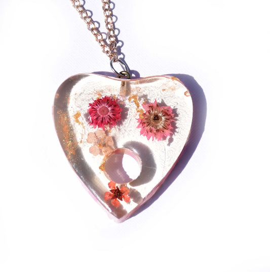 clear heart with flowers necklace